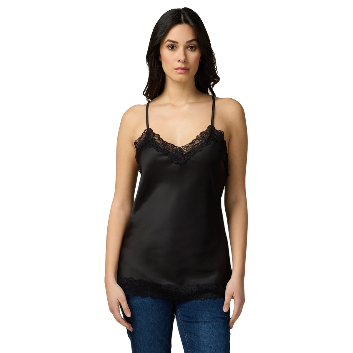 Top lingerie en satin et dentelle noir, OLTRE