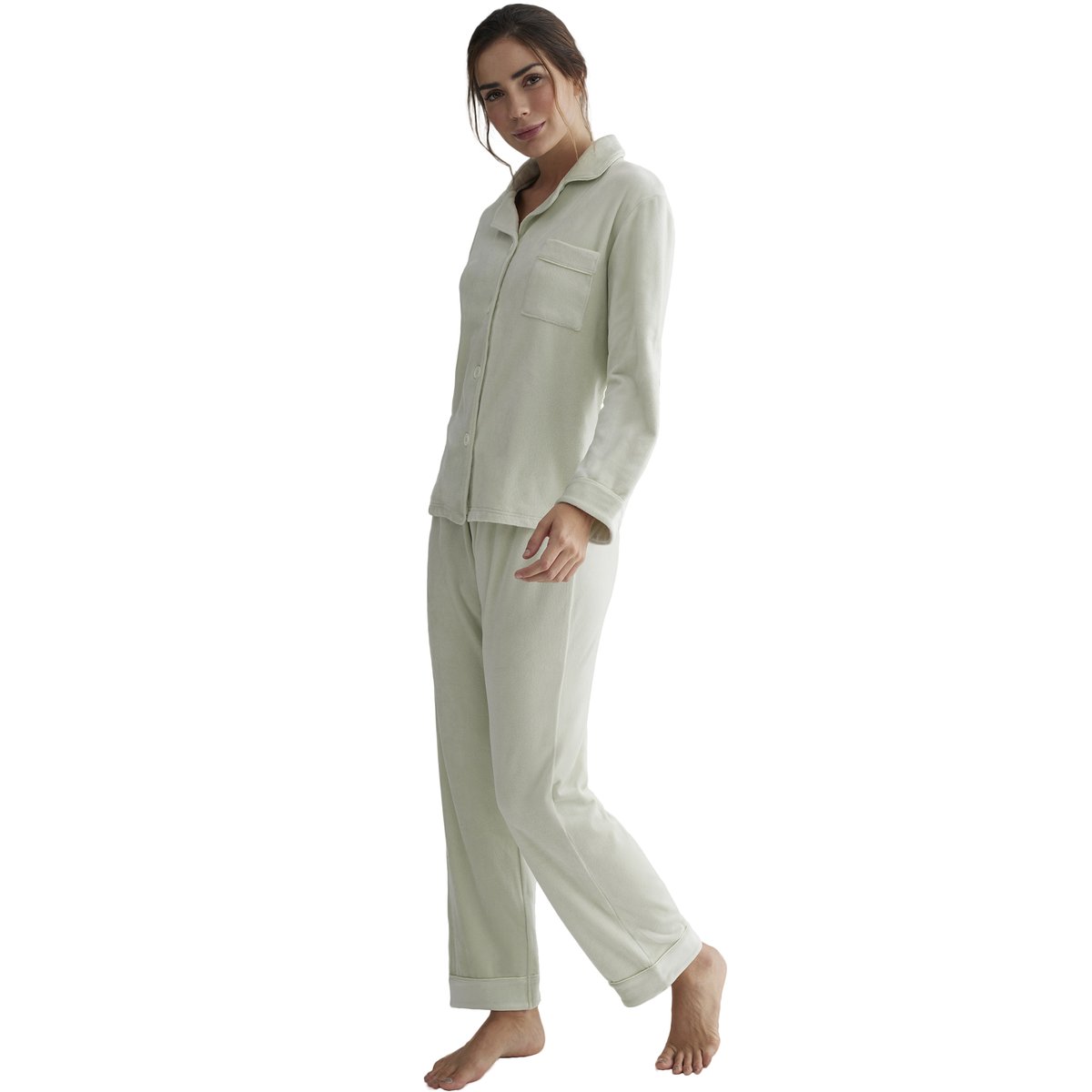 Tenue détente et intérieur pyjama pantalon chemise Polar Soft vert, SELMARK
