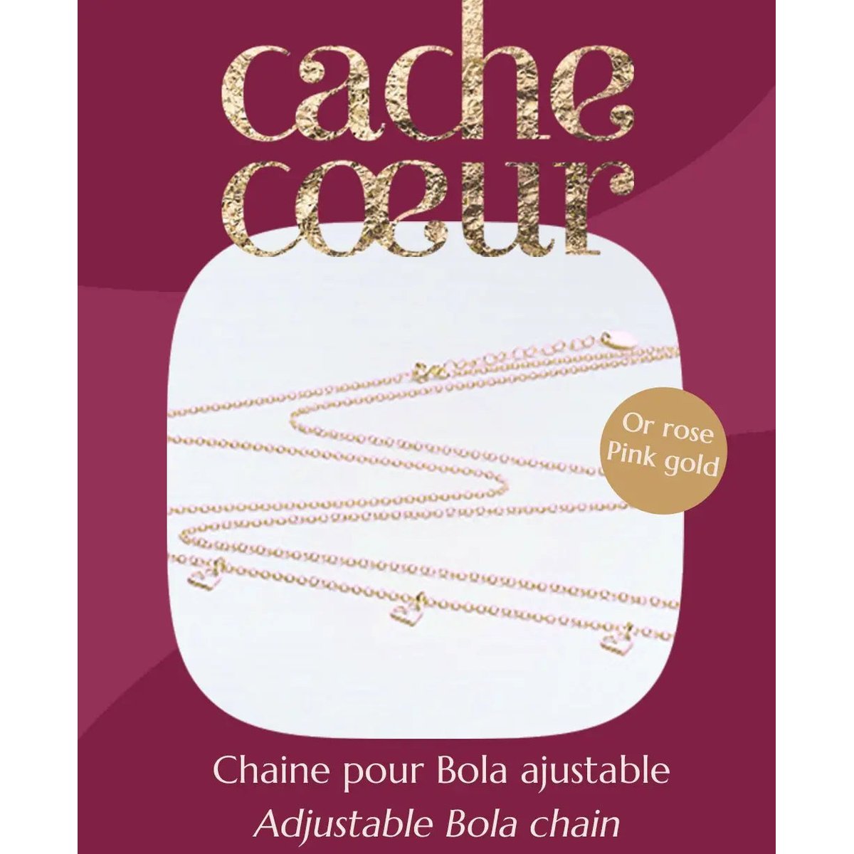 Chaine Dorée à l'or rose pour bola grossesse or rose, CACHE COEUR