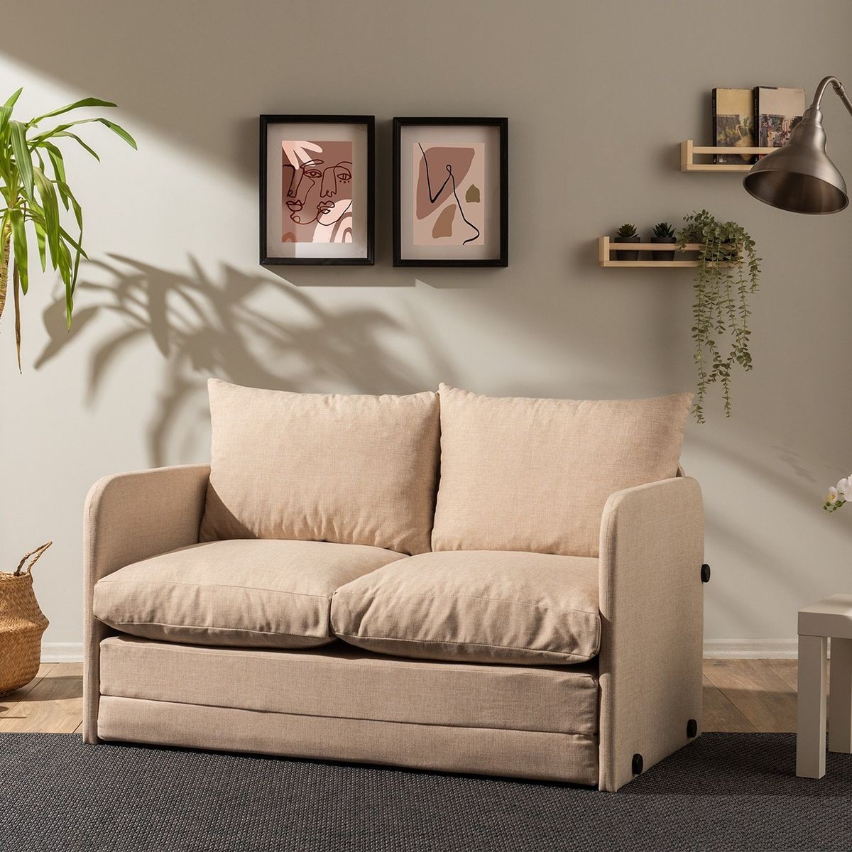 Canapé convertible 2 places en lin - LUZ beige, HOMIFAB