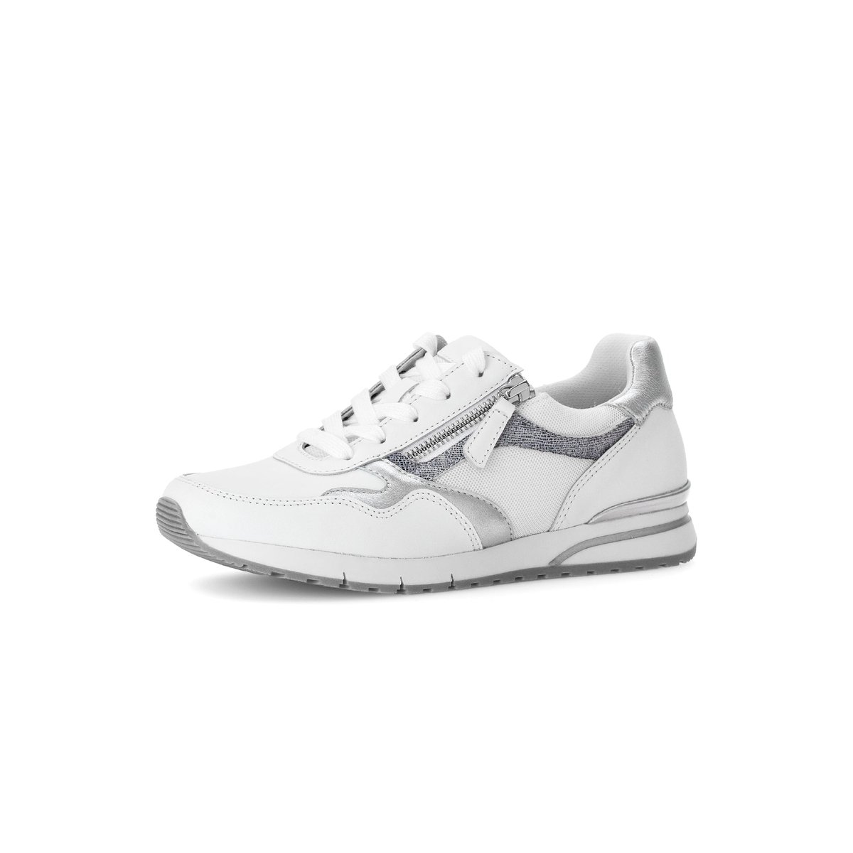 Baskets en cuir à talon compensé blanc/argent, GABOR