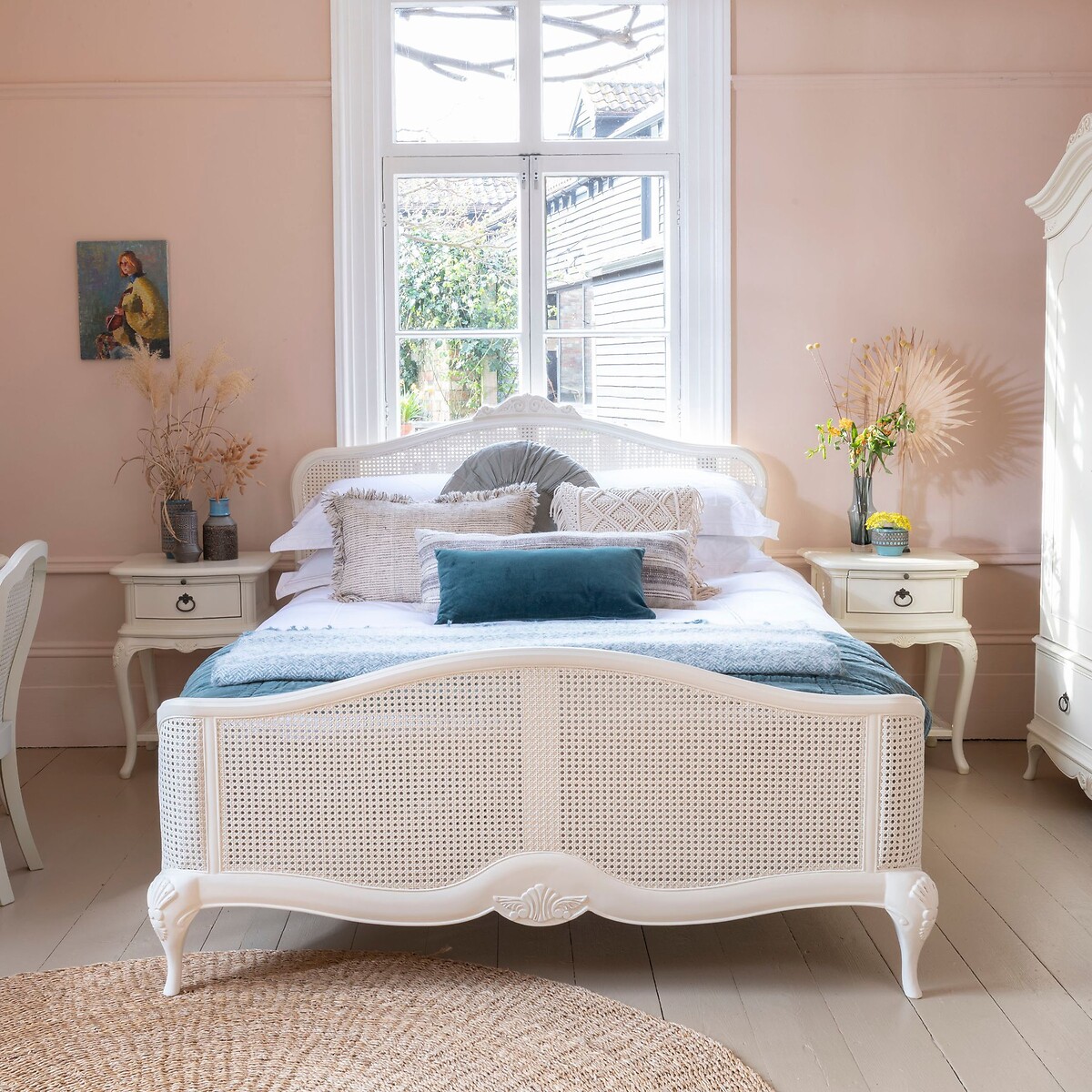 Ivory French-Vintage Rattan Bed with Footboard ivory, WILLIS & GAMBIER
