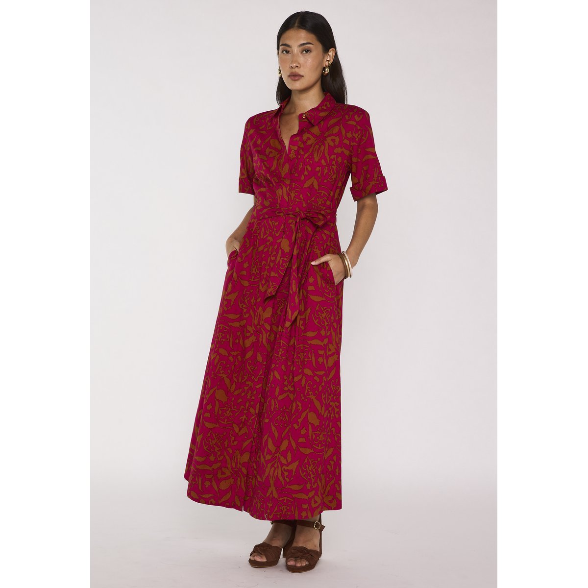 Robe droite imprimée en coton PALMA fuchsia, Maison 123
