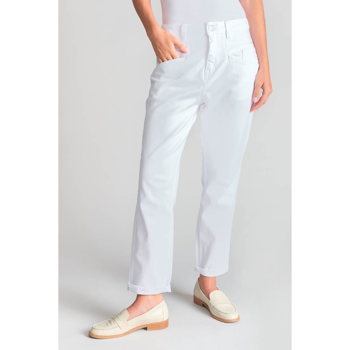 Jeans loose, large 400/60 girlfriend , 7/8ème white, LE TEMPS DES CERISES