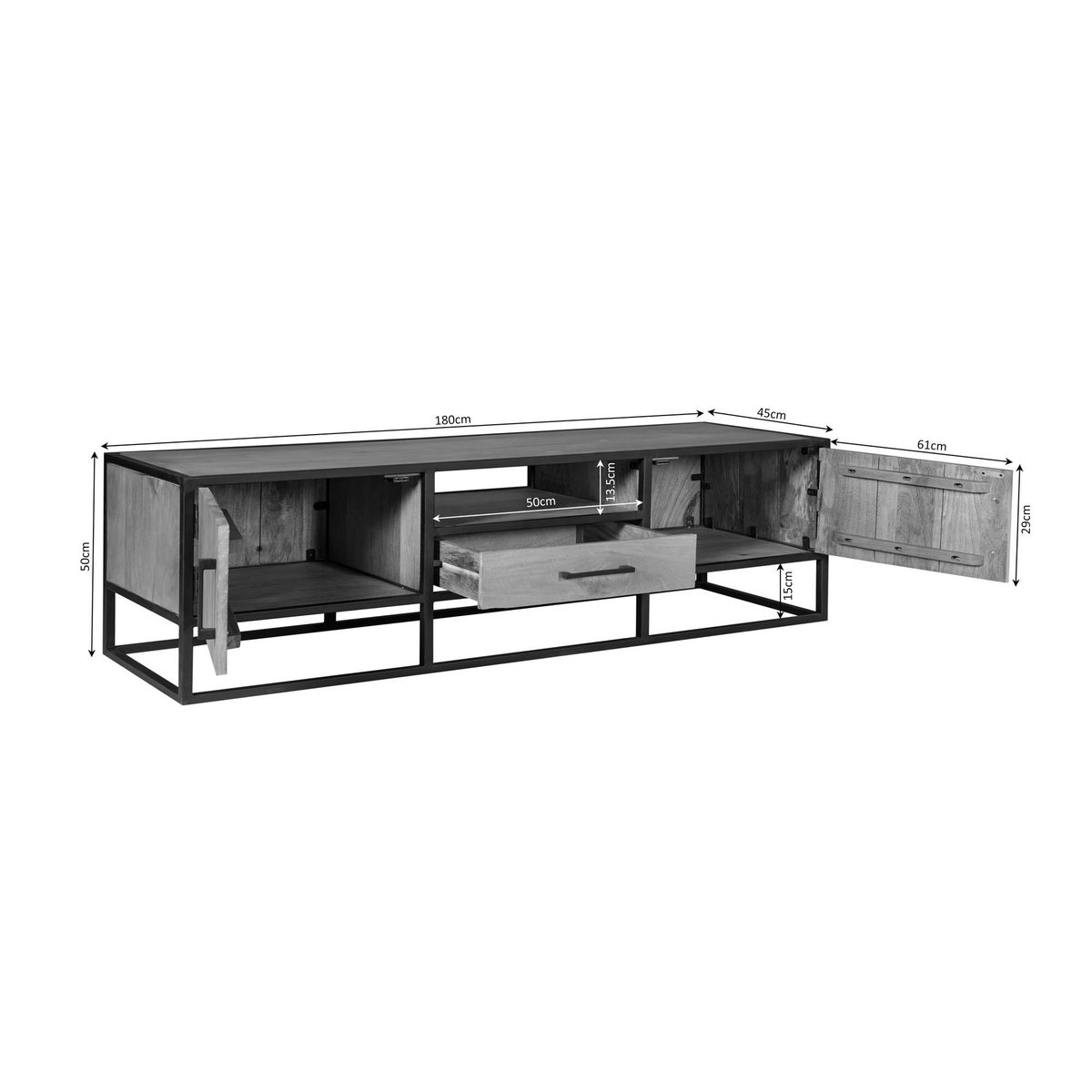 Meuble TV en bois clair 2 portes 1 tiroir 180 cm RIVANO bois naturel, PIER IMPORT
