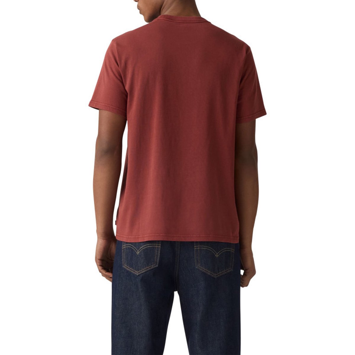 T-shirt en coton bordeaux uni avec une coupe droite et un col rond bordeaux, LEVI'S