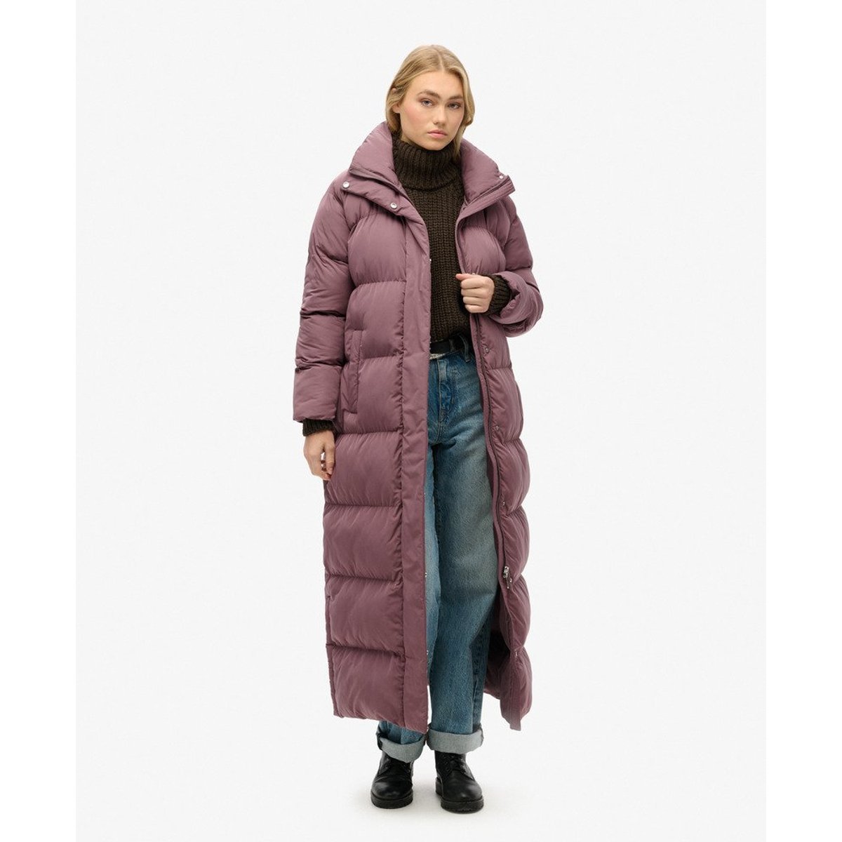Doudoune longue violet silex, SUPERDRY