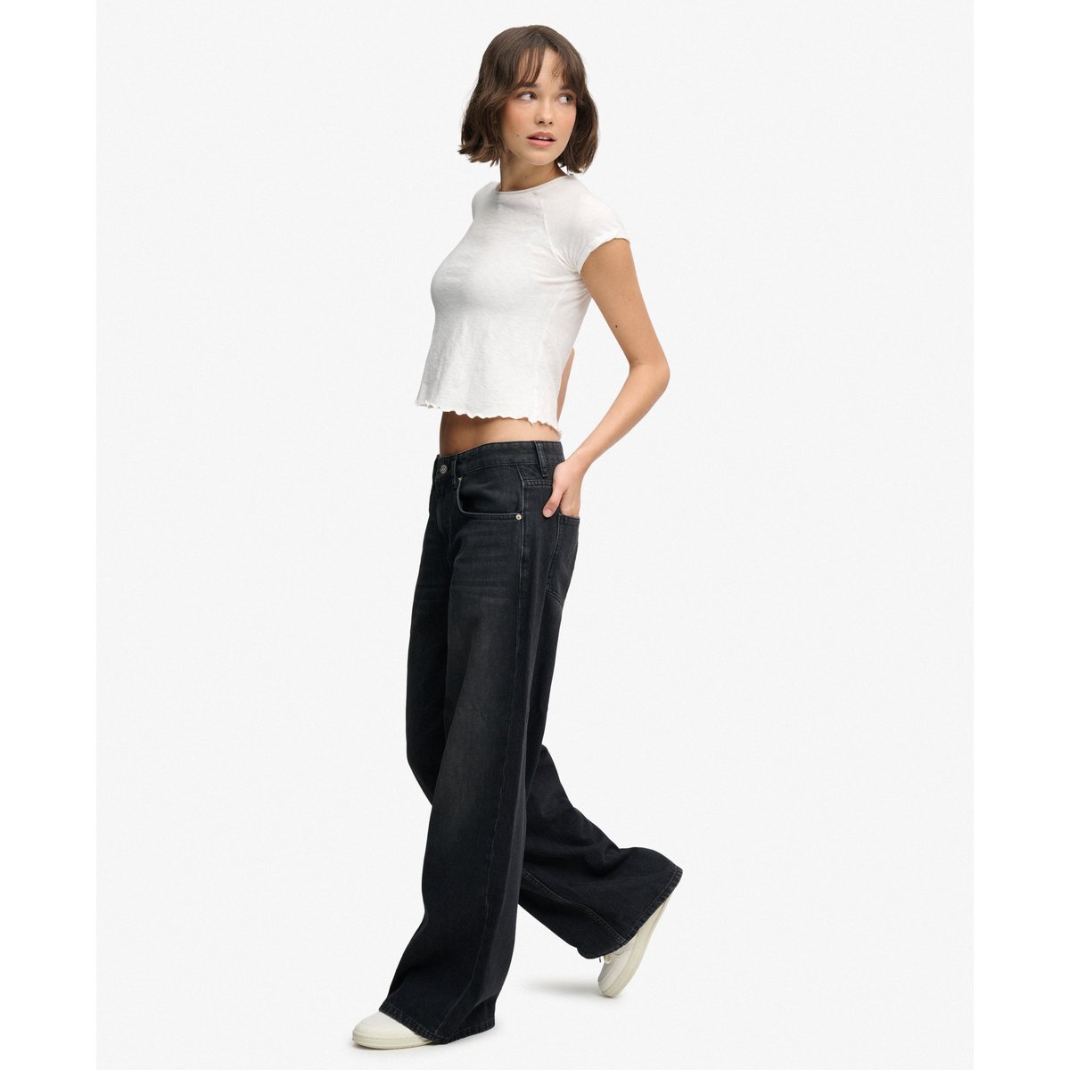 Jean Baggy Taille Moyenne noir délavé vintage, SUPERDRY
