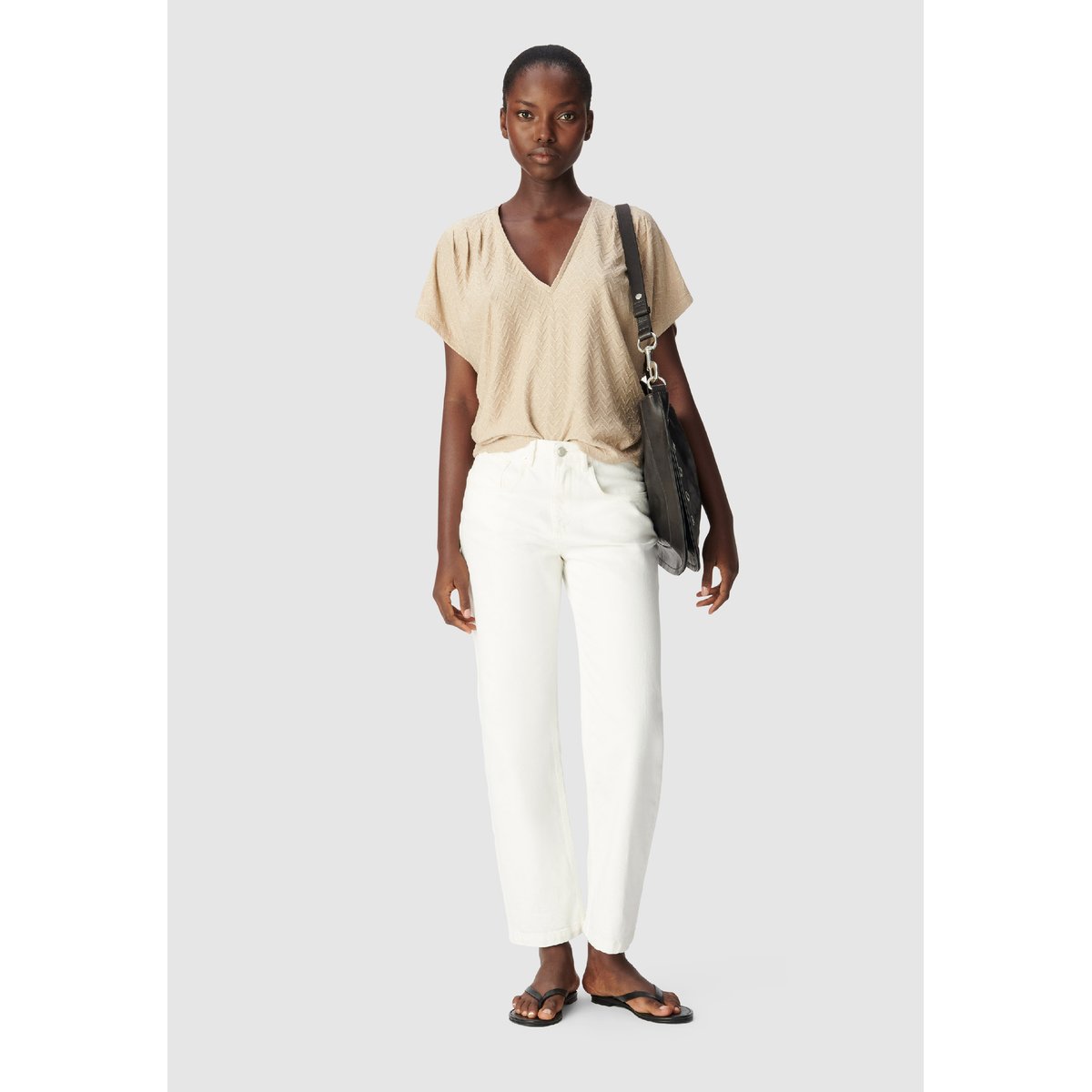Tee-shirt loose tricot fil textile fantaisie champagne, IKKS