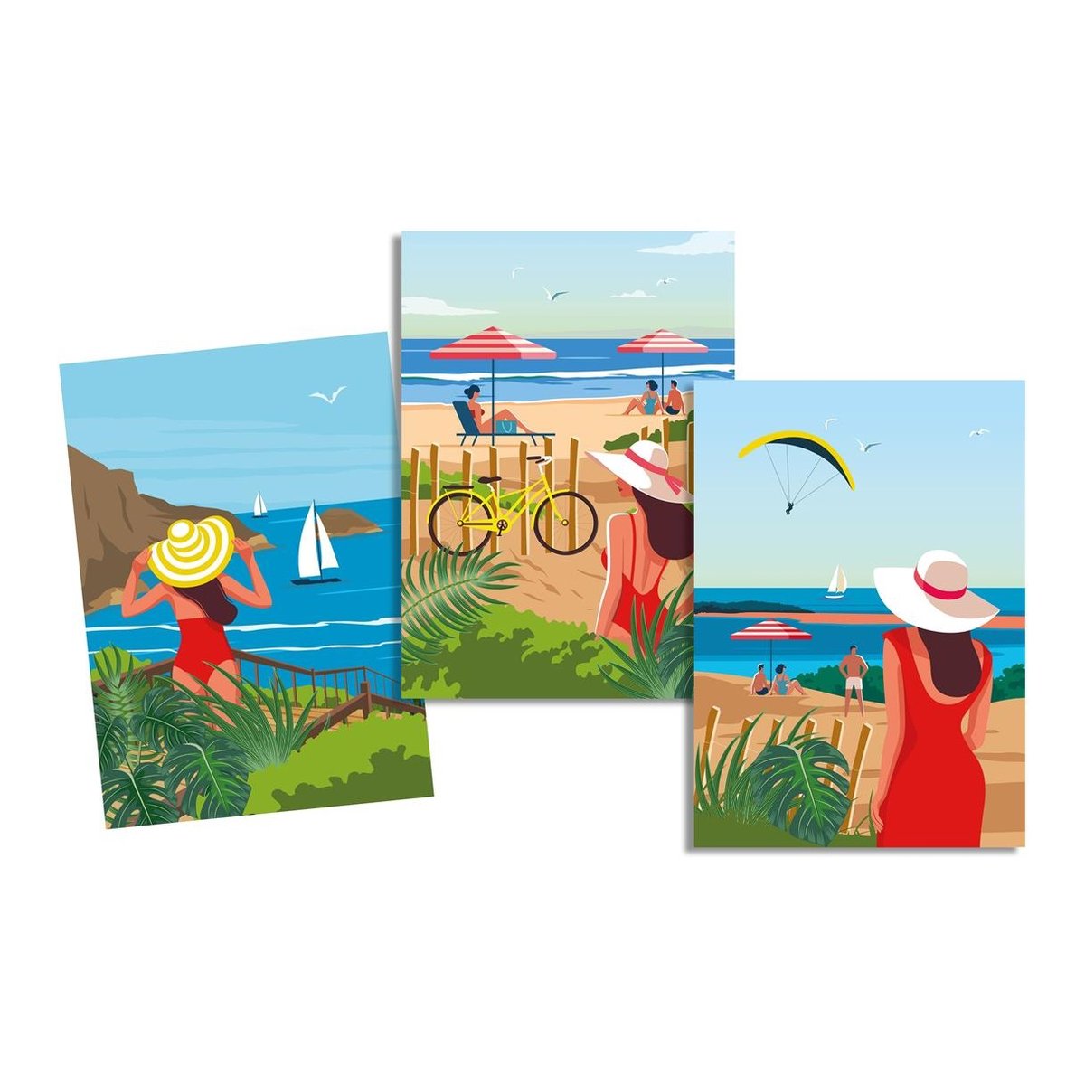 Lot de 3 Torchons Vacances en bord de mer bleu, EDEN