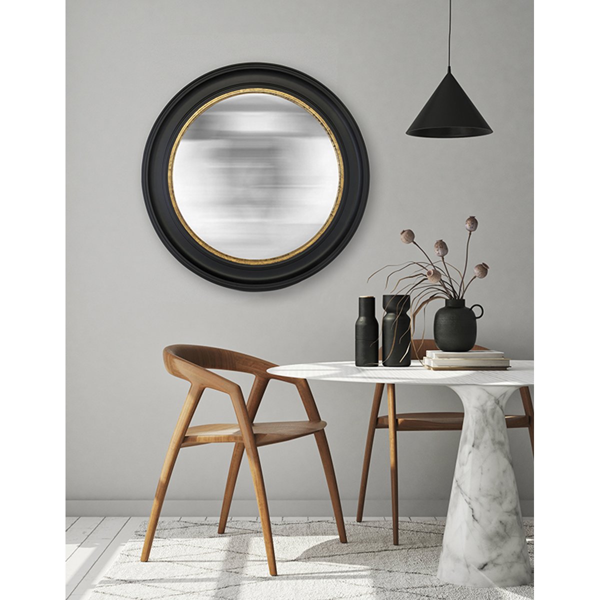 Miroir rond convexe 80cm noir, EMDE