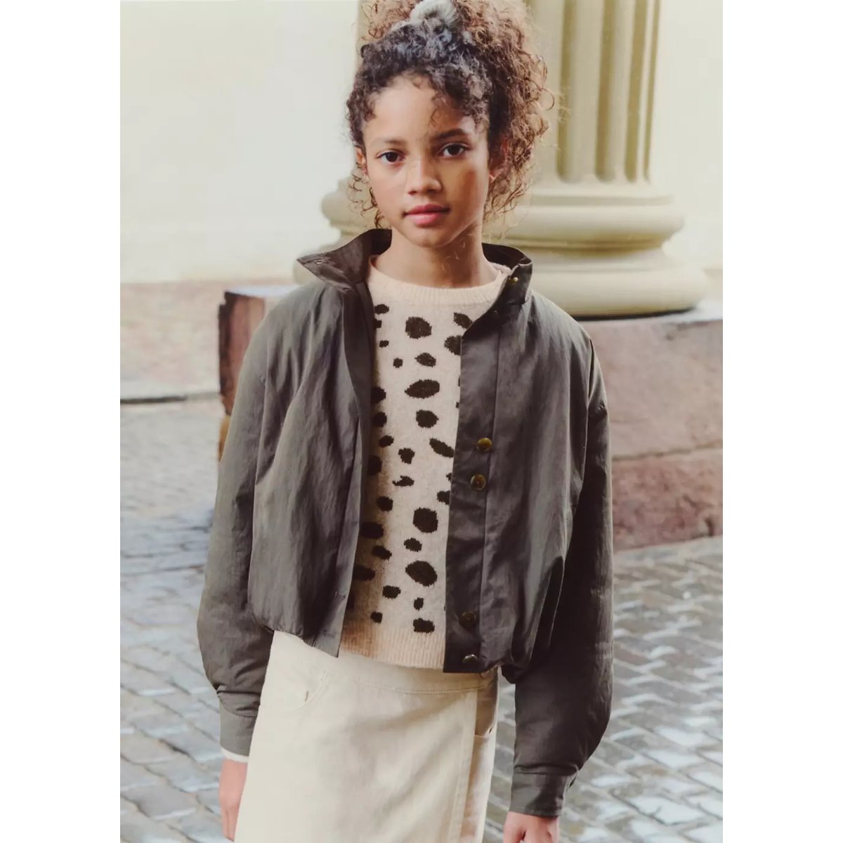 Pull-over maille imprimé animal beige, MANGO KIDS