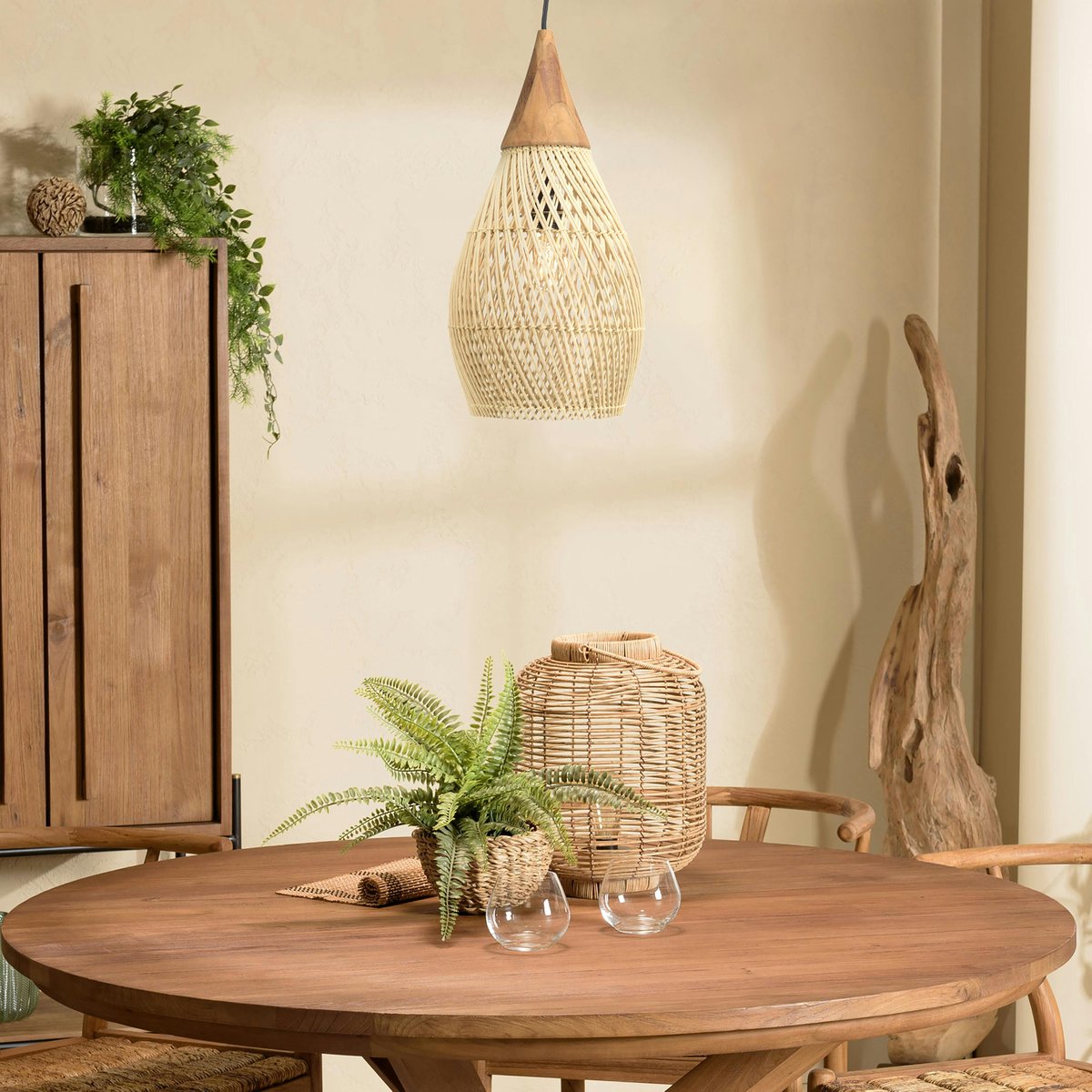 Suspension goutte en rotin 25cm FOLELLI ecru, PIER IMPORT