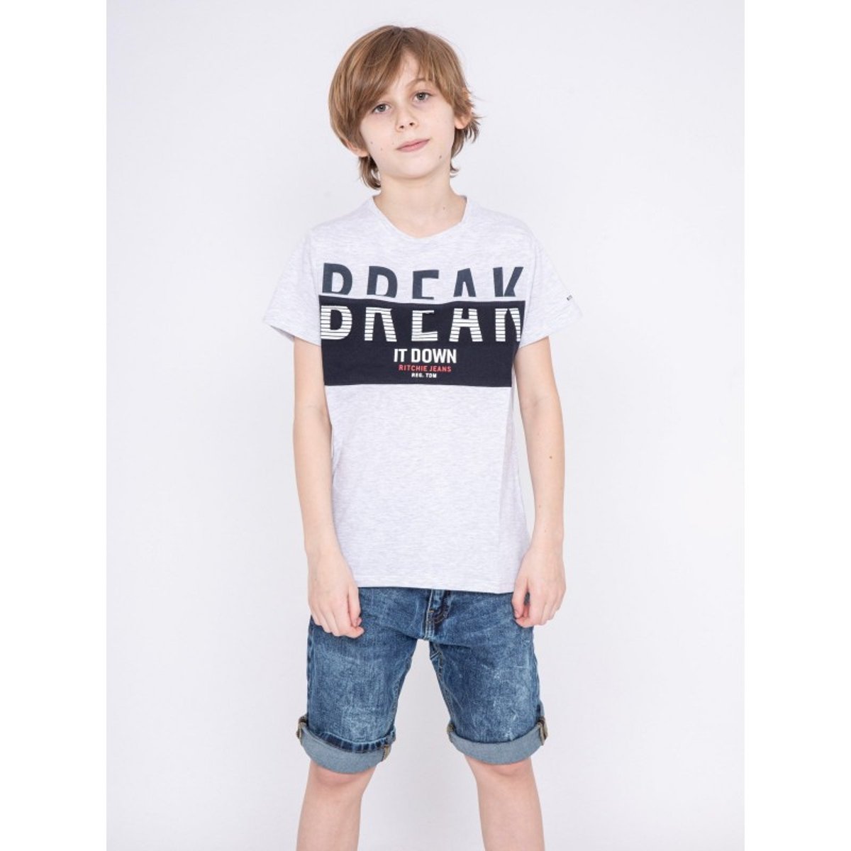 T-shirt Col Rond Pur Coton Motifs Relief Nolibert-j gris, RITCHIE