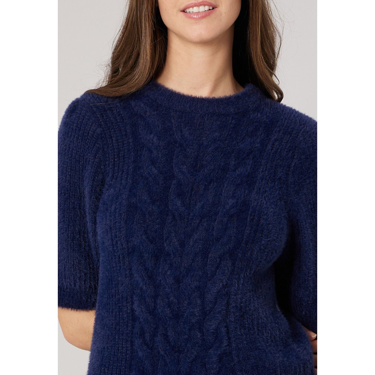 Pull femme en maille torsadée RENATA navy, DEELUXE