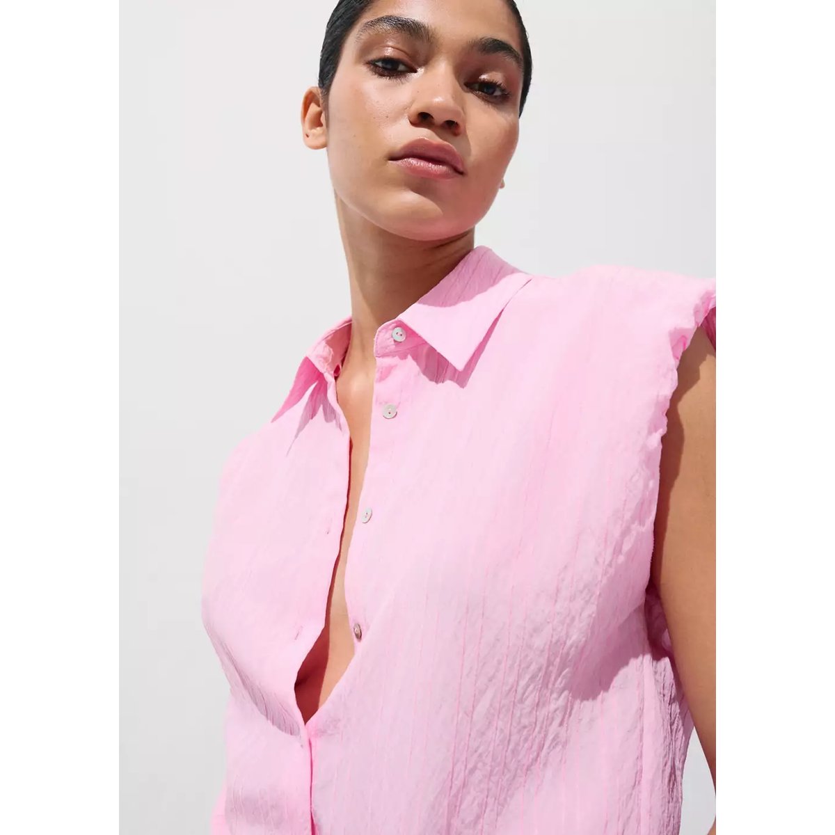 Chemise rayée brodée rose, MANGO