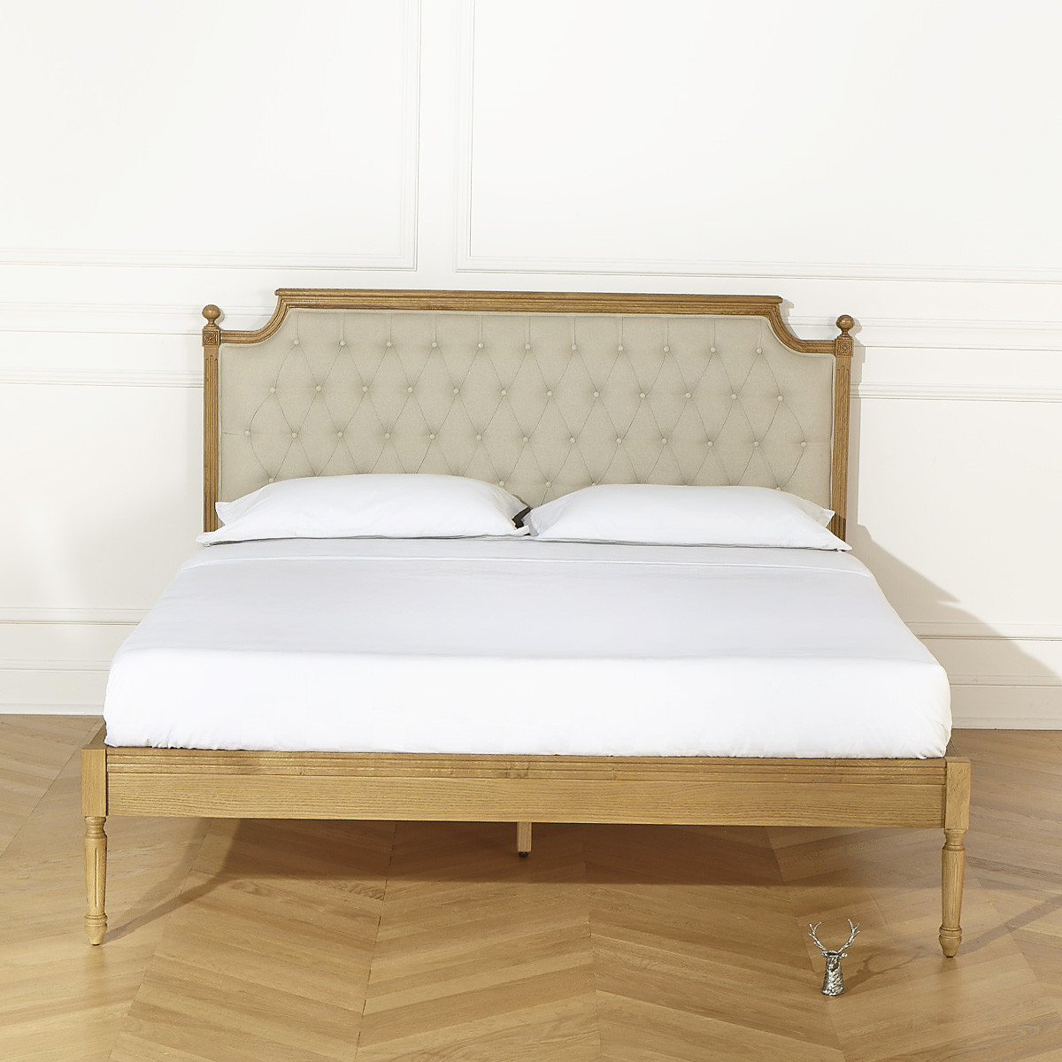 Lit deux places style romantique en chêne et lin premium JAMES marron, ROBIN DES BOIS