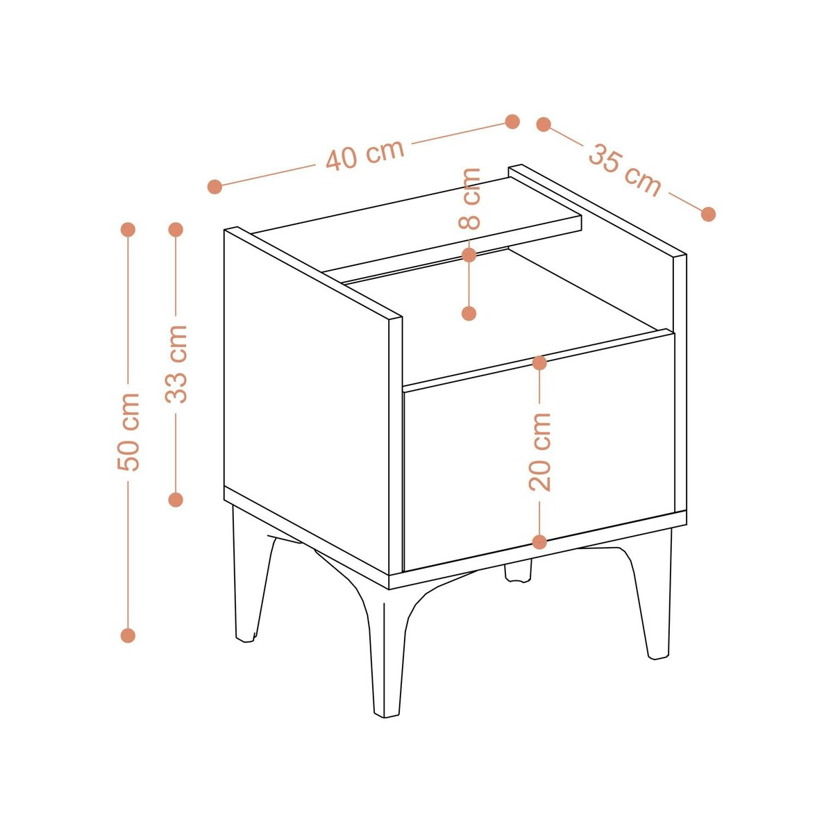 Table de nuit avec rangement effet chêne - pieds noirs JENA bois naturel, PIER IMPORT