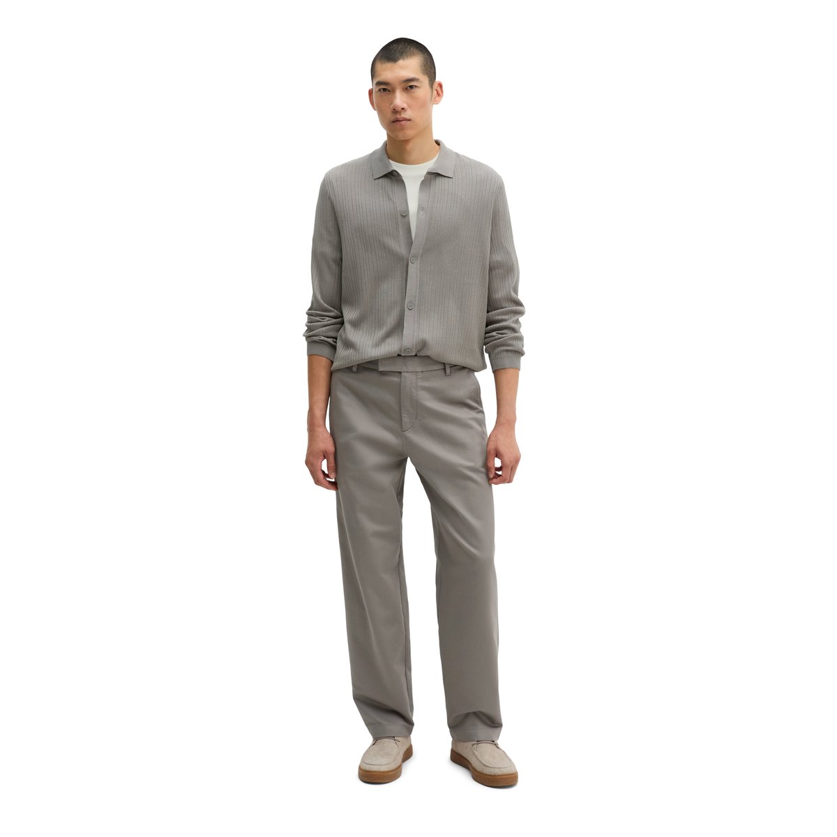 Chino modèle Bent relaxed en satin stretch de coton bio gris, MARC O'POLO