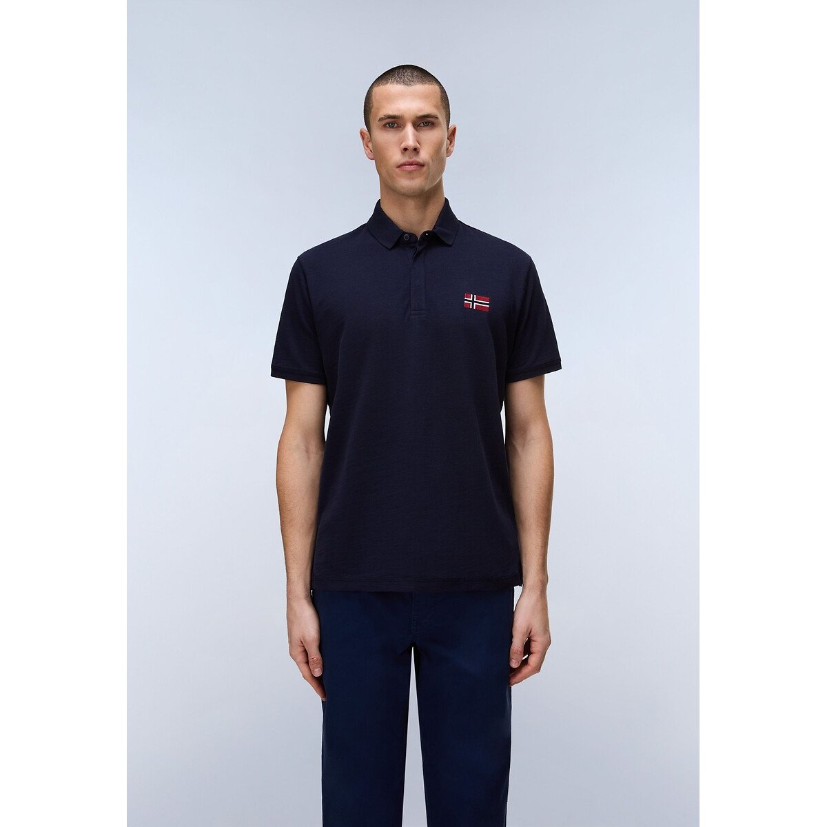 Poloshirt in fijn piqué breisel, EBEA marineblauw, NAPAPIJRI