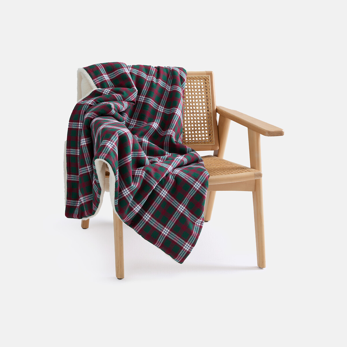 Plaid sherpa et flanelle, LUNAY vert/rouge, LA REDOUTE INTERIEURS