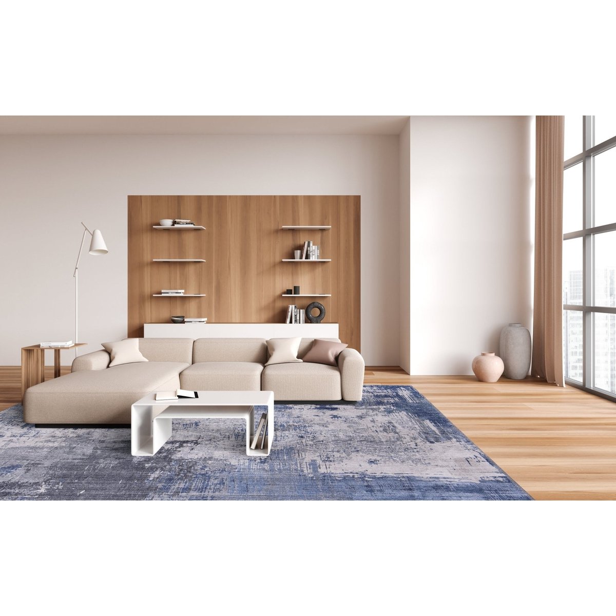 Tapis design inspiration art moderne LAHORE bleu naturel, AFK LIVING