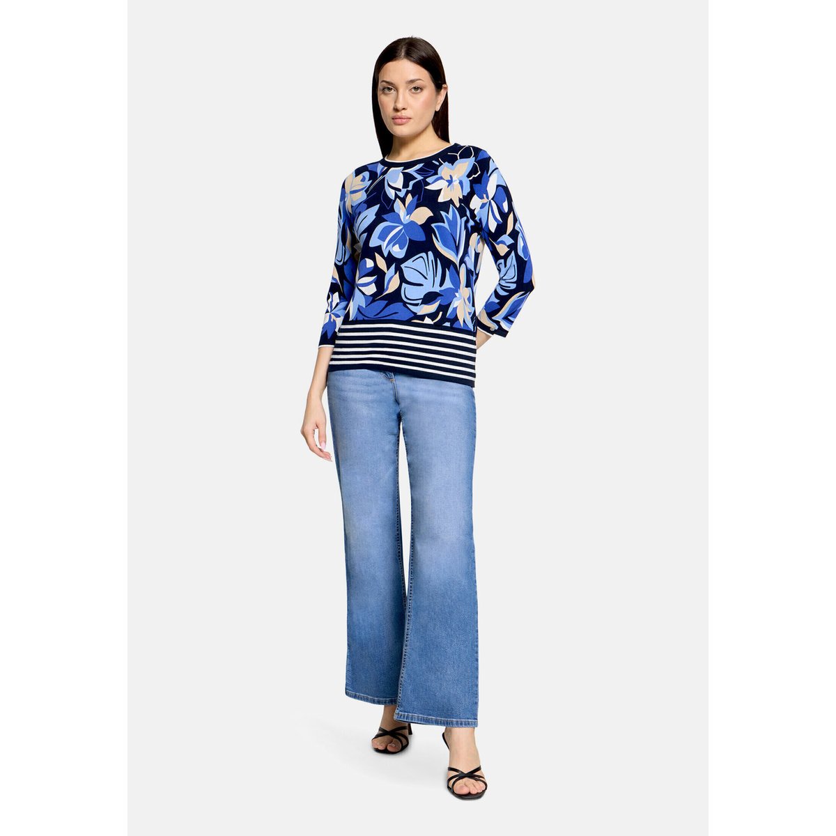 Pull-over en fine maille à imprimé à fleurs bleu foncé/bleu, BETTY BARCLAY