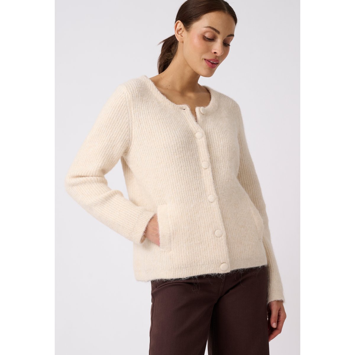 Cardigan maille perlée Thermolactyl marron ivoire, DAMART