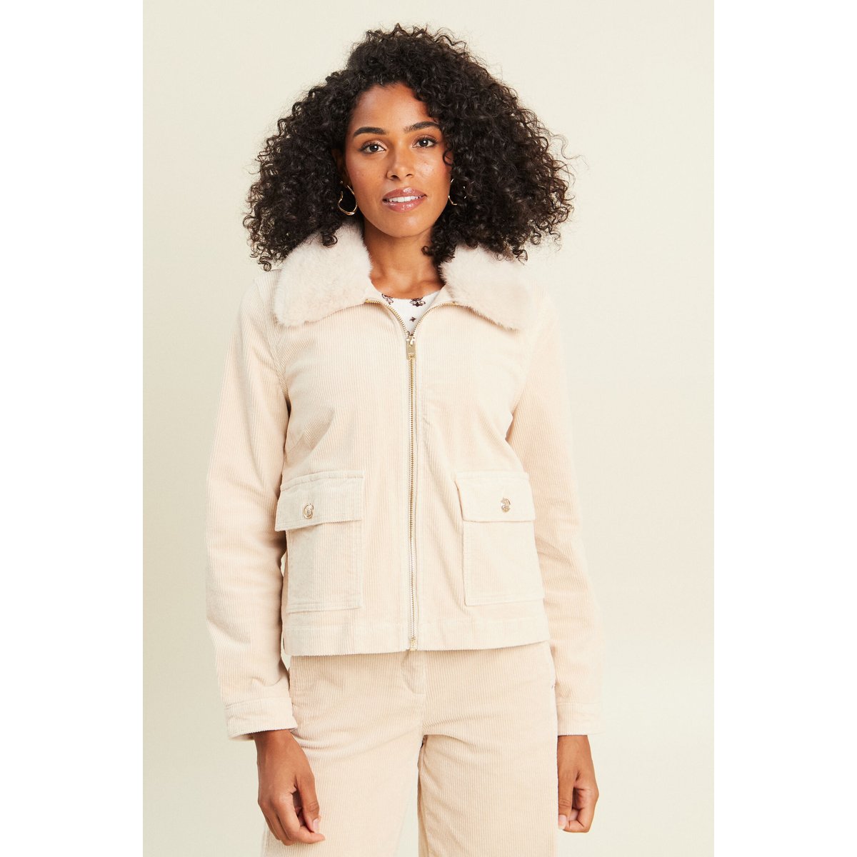 Blouson droit velours manches longues sable, BREAL