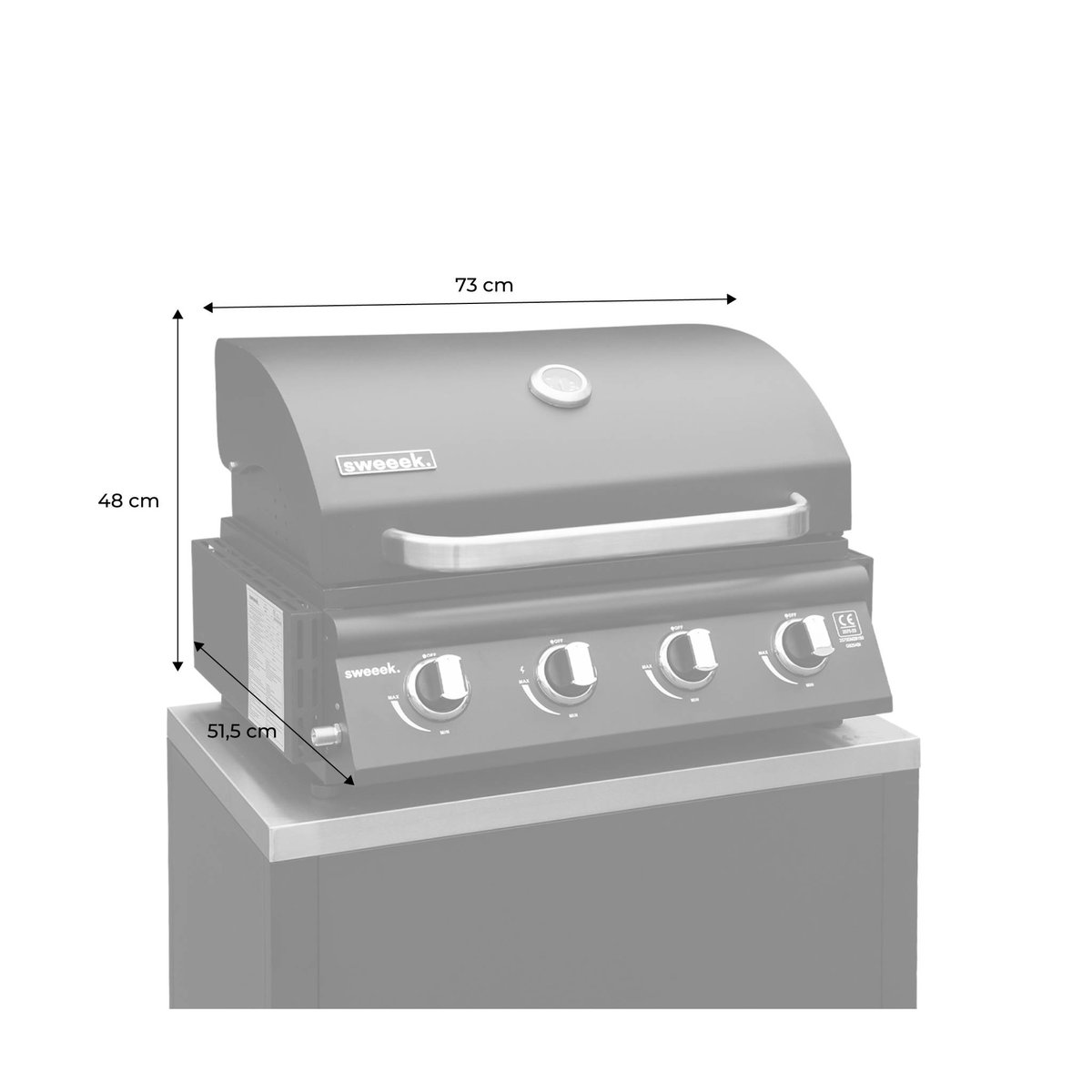 Barbecue gaz 4 brûleurs à poser avec thermomètre GRIMAUD argenté, SWEEEK