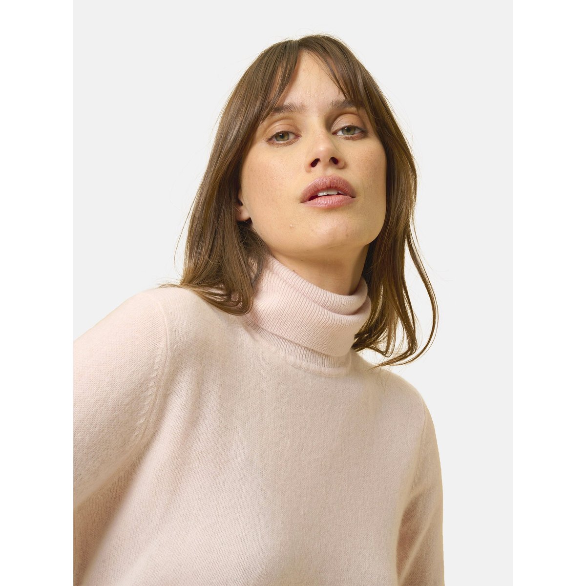 Pull Col Roulé Poudre Ava rose clair, JUST CASHMERE