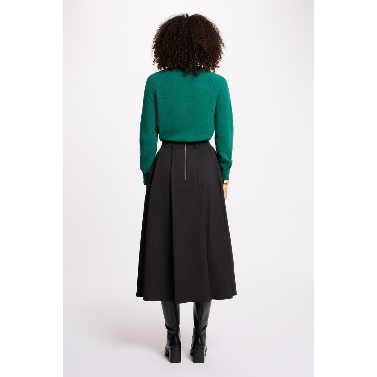 Jupe évasée taille haute noir, MORGAN