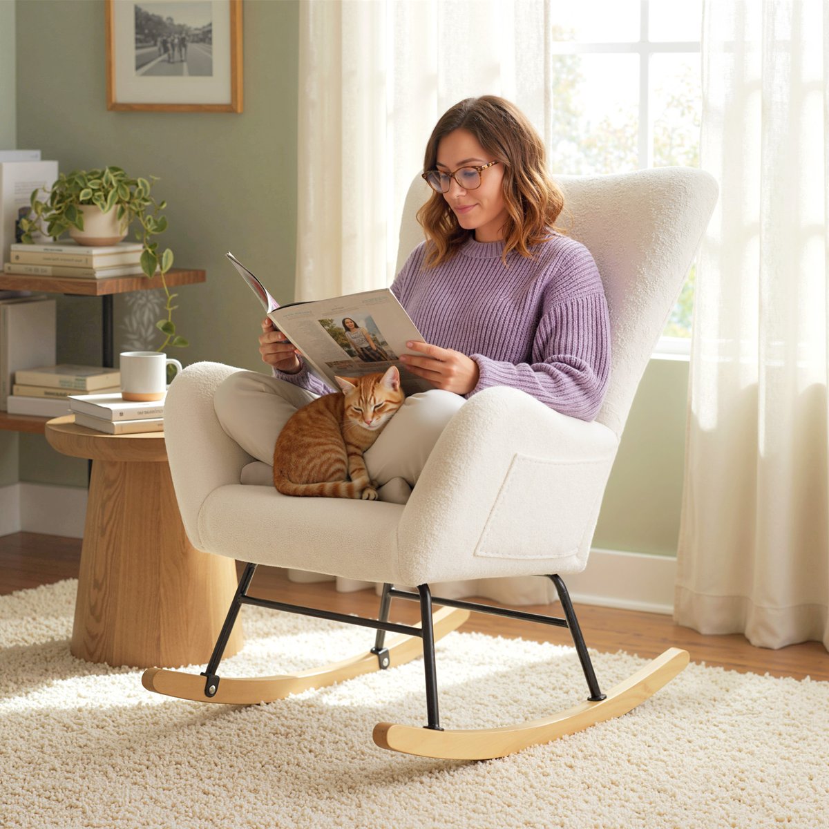 Fauteuil à bascule Peluche Teddy Crème crème, HOMCOM