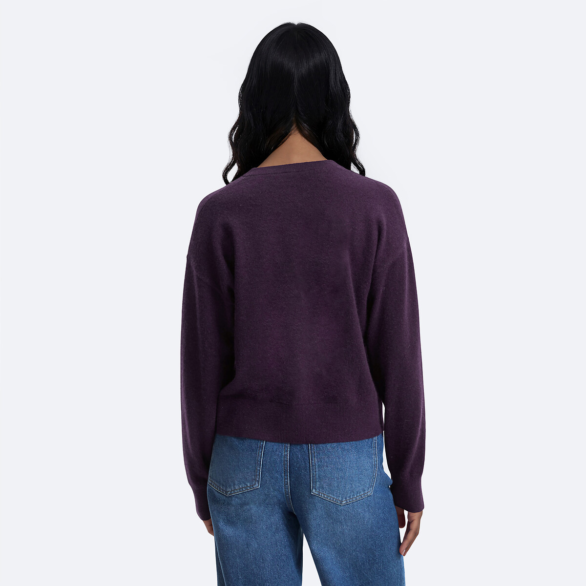 Cárdigan de punto fino de cachemira con cuello redondo violeta oscuro, LA REDOUTE COLLECTIONS