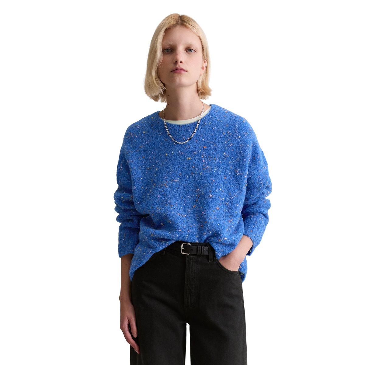 Pull bouclé oversize en mélange de laine vierge et de viscose bleu moyen, MARC O’POLO DENIM
