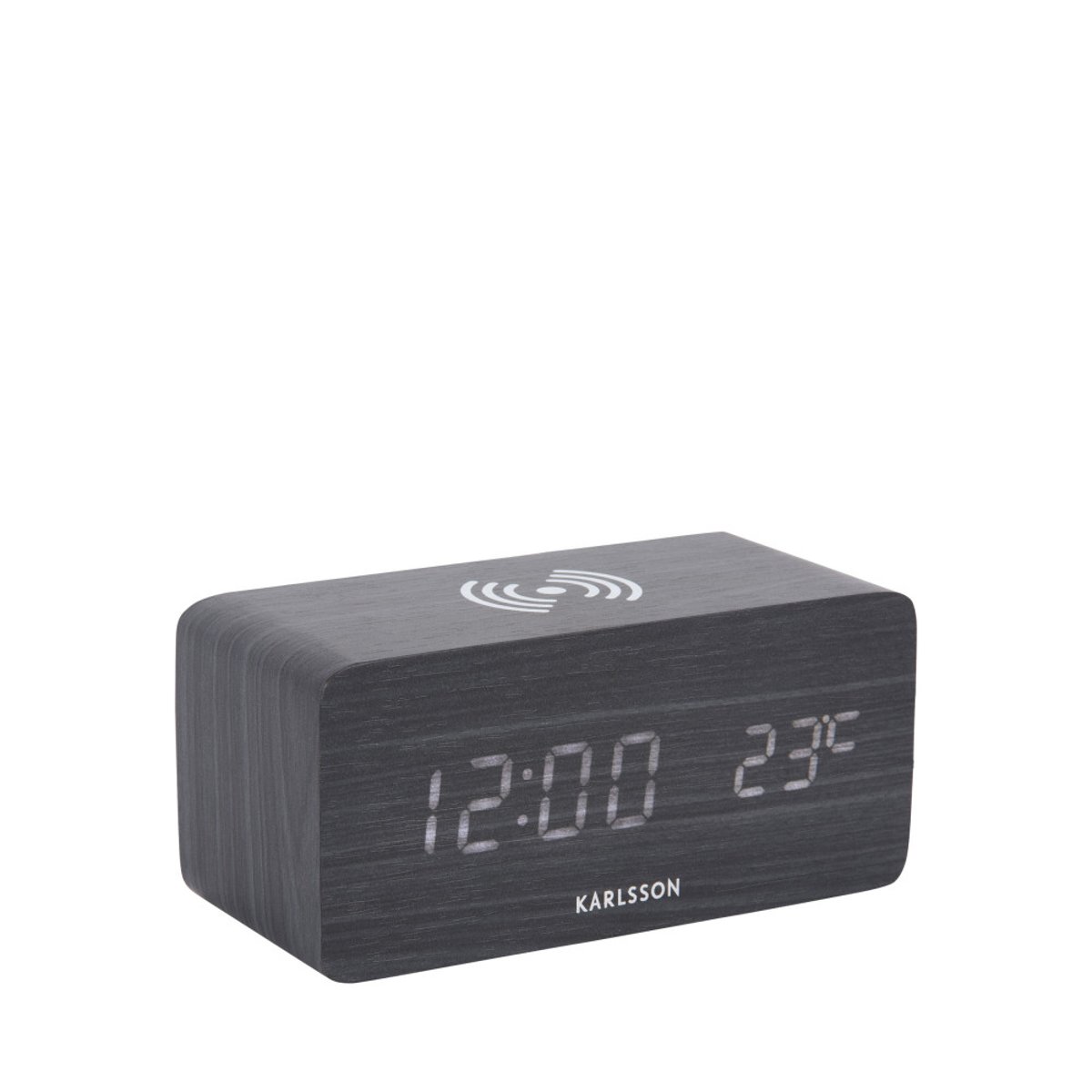 Réveil en bois avec chargeur téléphone- BLOCK noir, KARLSSON