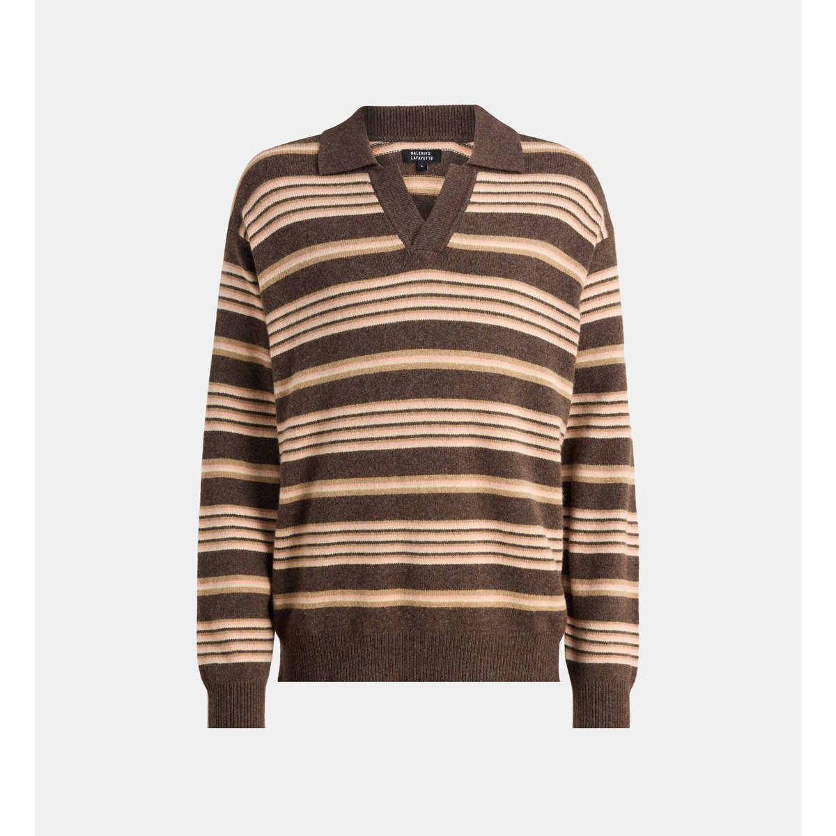 Pull polo droit tugby maille douce marron et beige, GALERIES LAFAYETTE