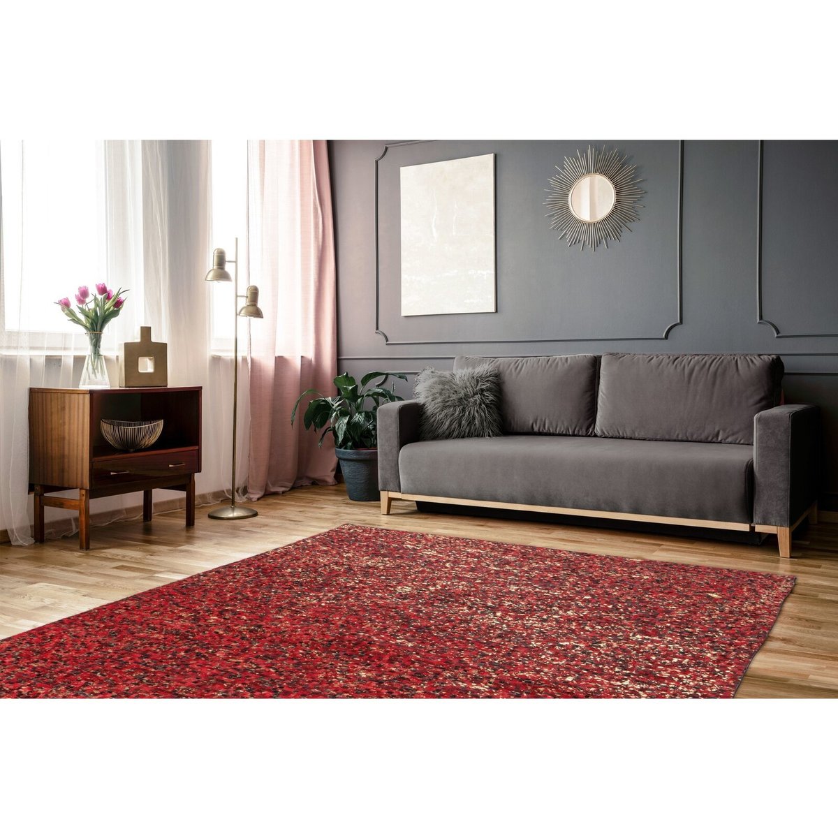 Tapis rectangulaire en cuir, FINISH rouge, or, ARTE ESPINA