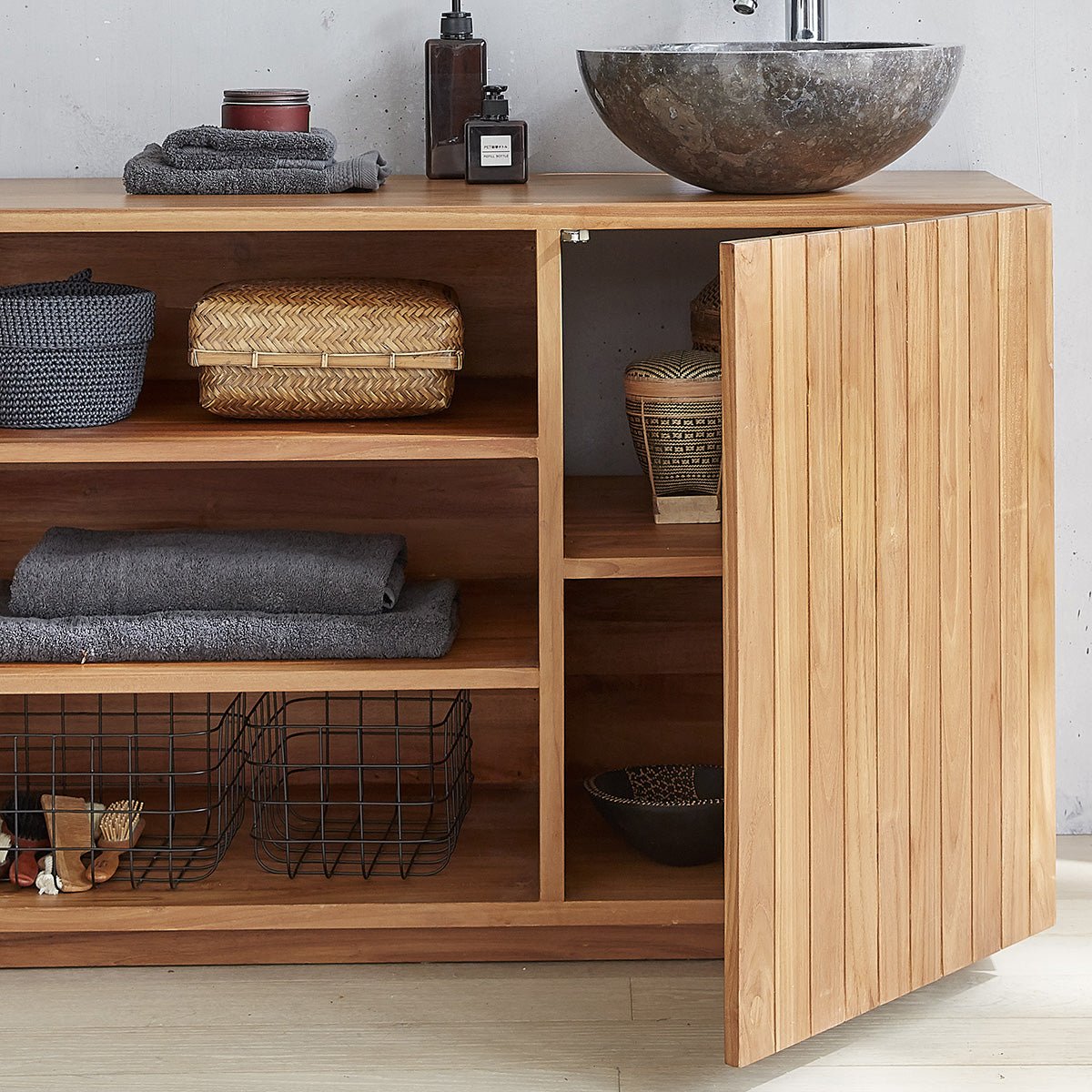 Meuble de salle de bain en teck massif 120 cm RIO naturel, BERAH GETAH
