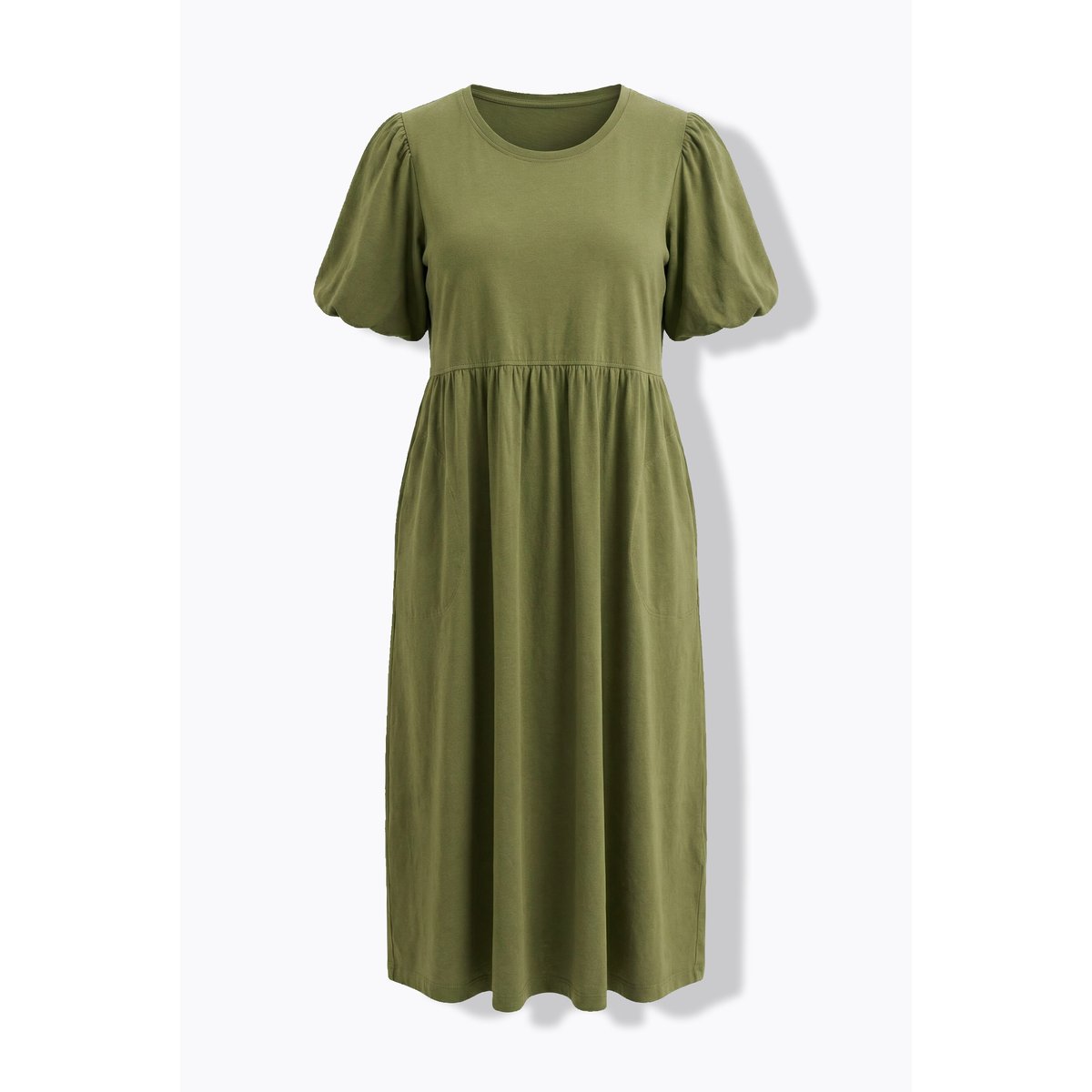 Robe longue, coupe A, col rond olive, ULLA POPKEN