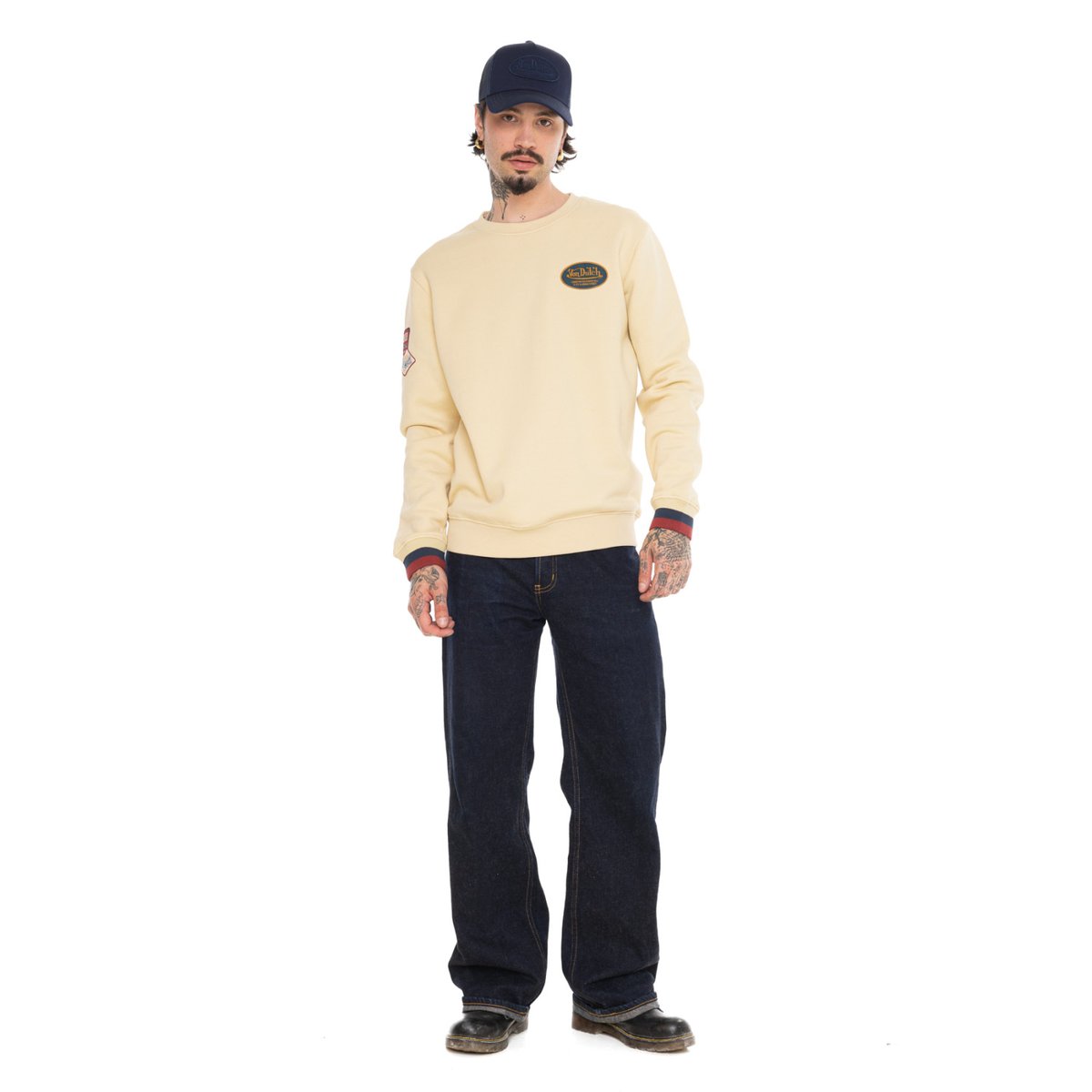 Sweatshirt coton LEWIS beige/bleu marine/rouge, VON DUTCH