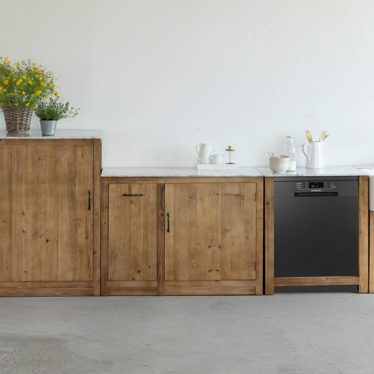 Meuble bas de cuisine en bois recyclé EPURE bois clair, MADE IN MEUBLES