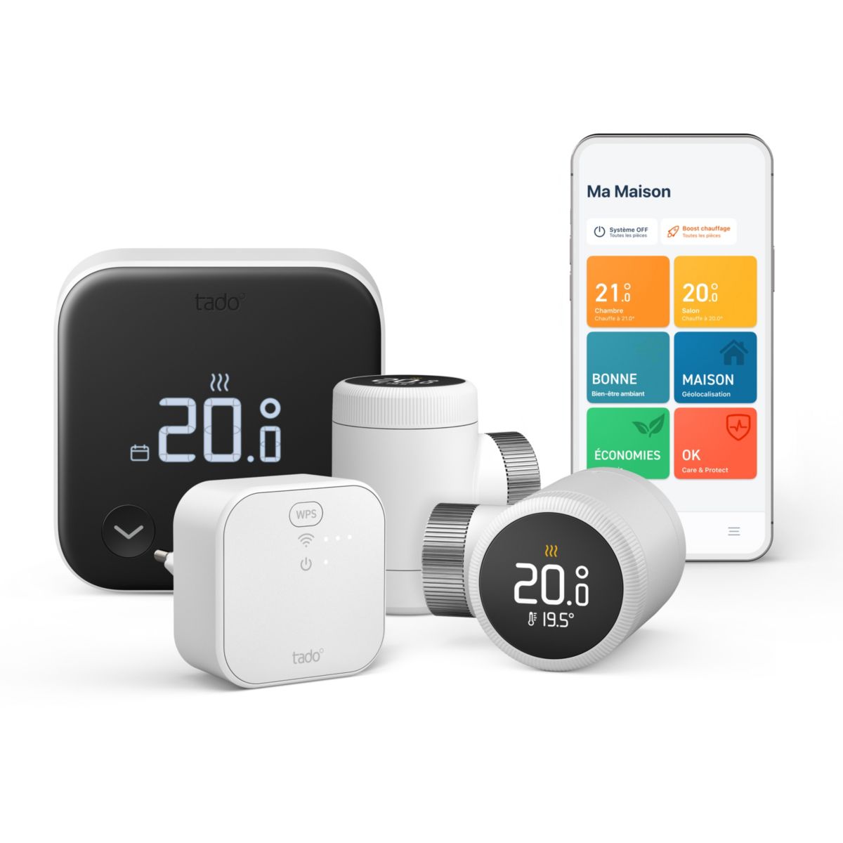 Thermostat connecté Kit X filaire et 2 têtes X couleur unique, TADO