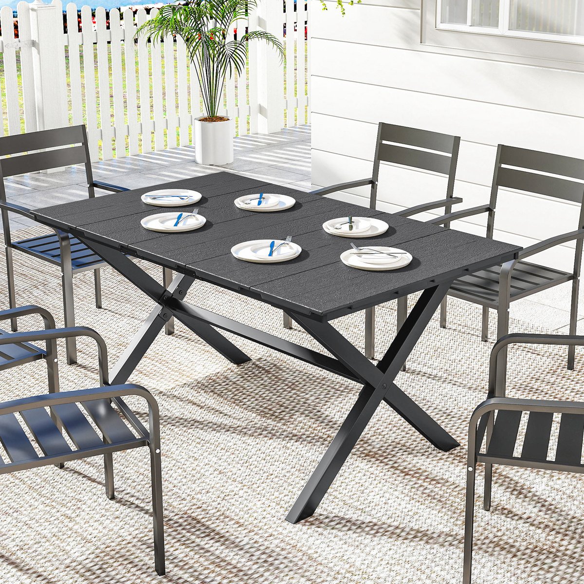 Table de jardin rectangulaire 4-6 personnes noir, OUTSUNNY