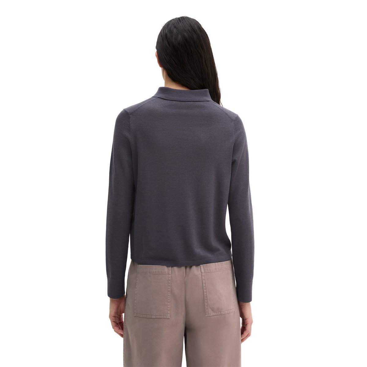 Polo en maille fine regular en noble mélange de laine mérinos et de viscose gris foncé, MARC O'POLO