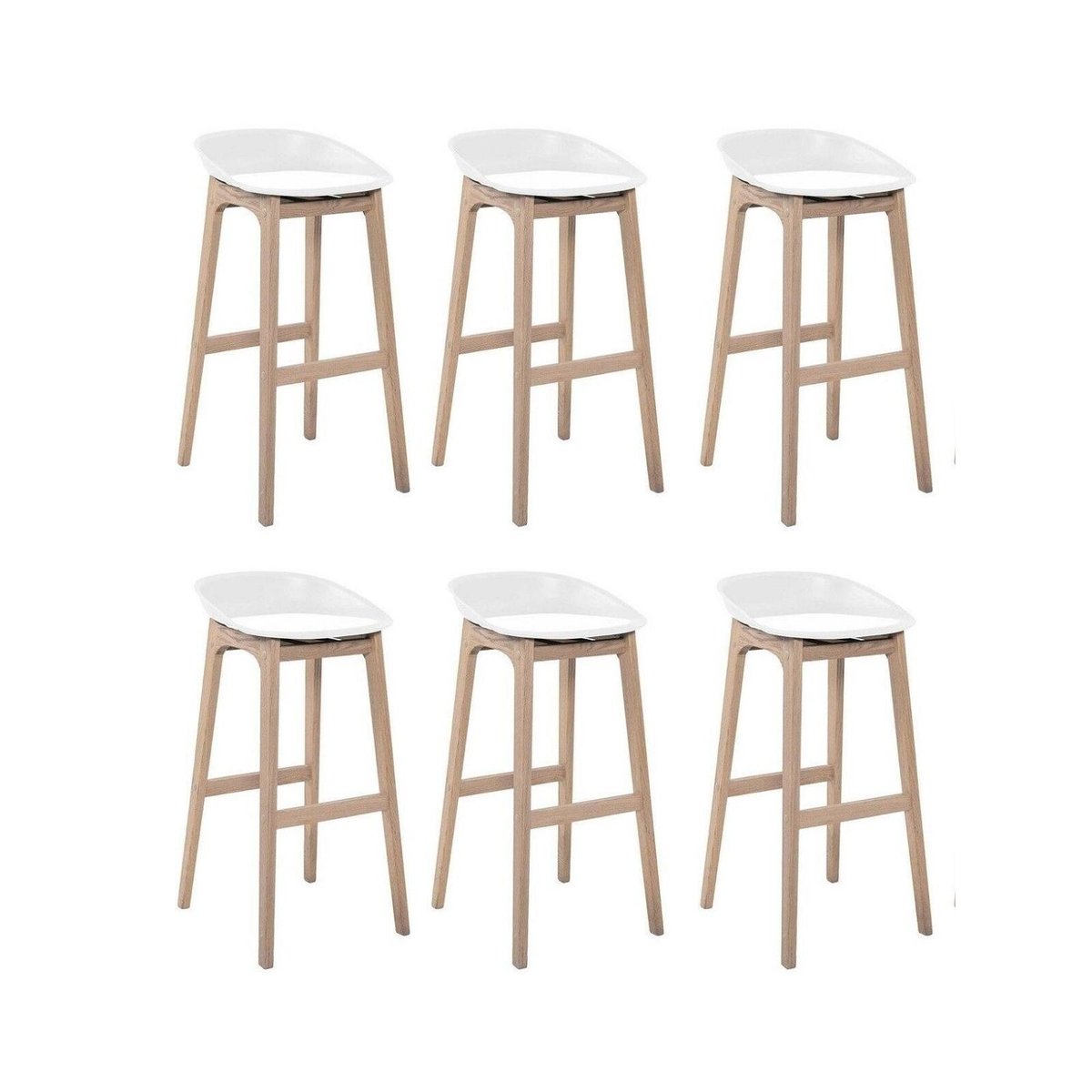 Lot de tabourets de bar en chêne et assise plastique 75cm RIVA|Lot de 6 | Lot de 6 blanc, MOB IN