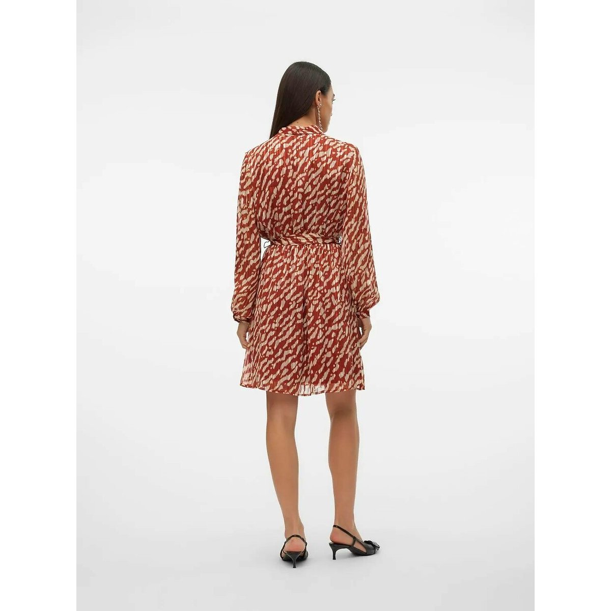 Vestido corto estampado, cuello de pico estampado color ladrillo, VERO MODA