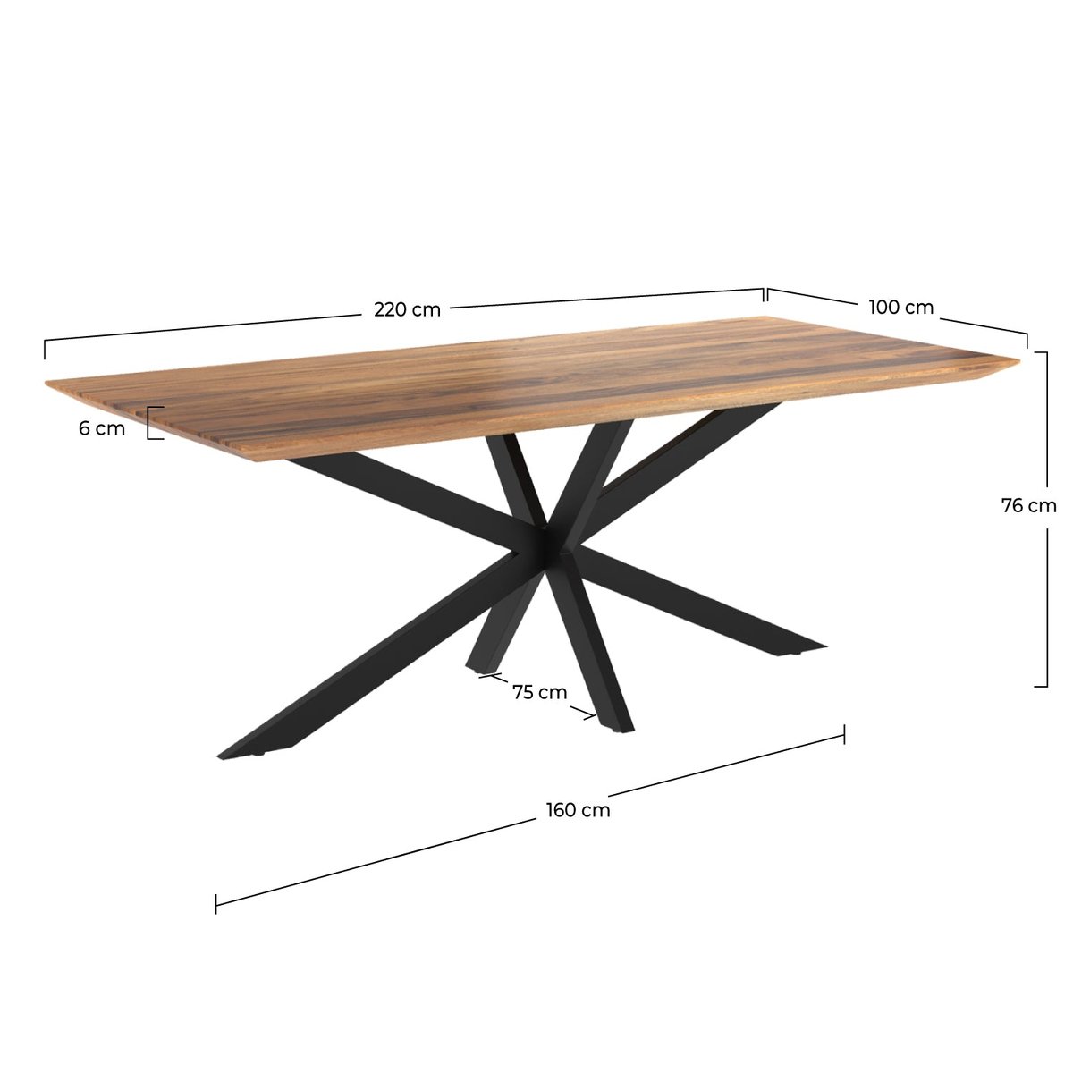 Table rectangulaire 8 personnes en bois de suar et métal 220 cm - SUDIRMAN bois naturel, MAISON PAVANE