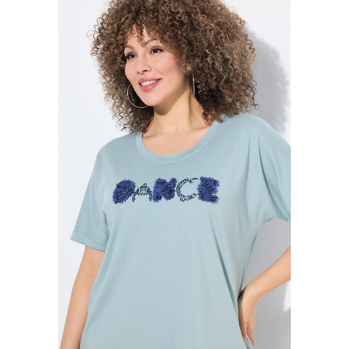 T-shirt oversize avec message vert mousse clair, ULLA POPKEN