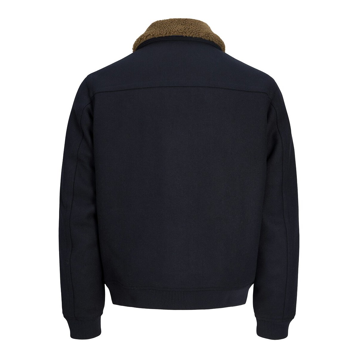 Giacca in misto lana con collo in sherpa blu marino, JACK & JONES